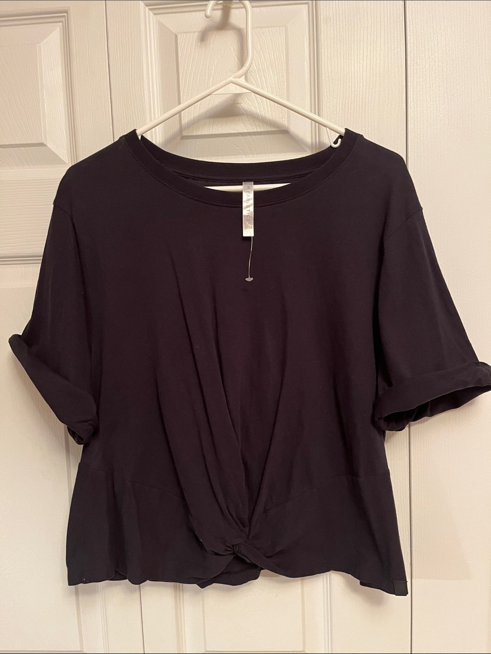 Fabletics Black Short Sleeve Twist-Front Tee-100% cotton